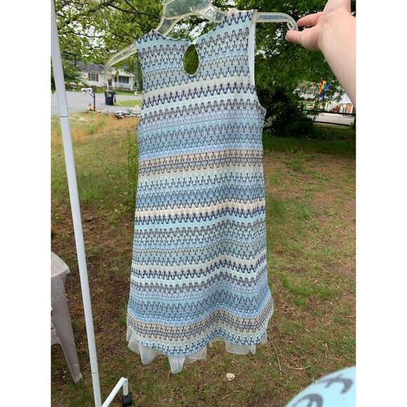 Knit Works Retro Lined Lace Dress Chevron Knit Blue Size 10 Girls AC2 - Picture 3 of 4